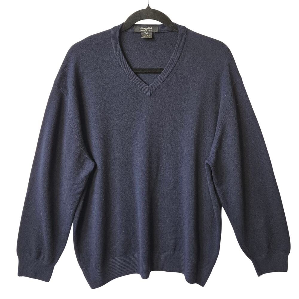 Italian Merino Wool Sweater – Navy – Men’s XXL – V‑Neck